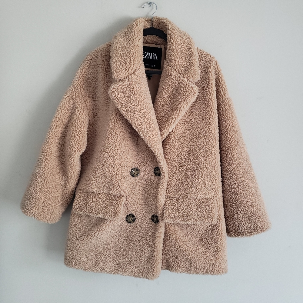 ZARA Teddy Bear Coat Jacket Brown Tan Sz S